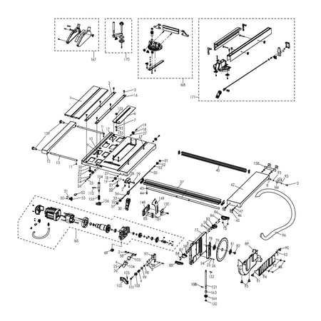 Evolution RAGE5-S Table Saw Spare Parts (Table and Motor Sections)
