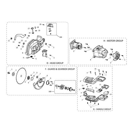 Evolution R185SMS-Li Sliding Miter Saw Spare Parts (Base Section)