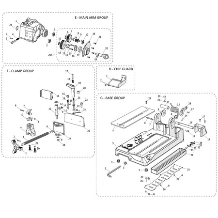 Evolution S15CPS Chop Saw Spare Parts (Base Section)