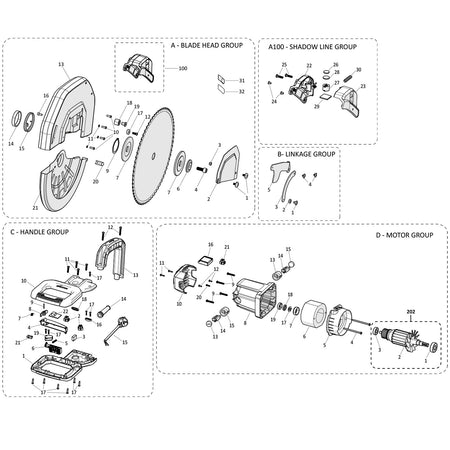 Evolution S14CPS Chop Saw Spare Parts (Head Section)