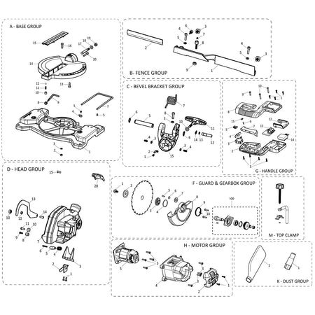 Evolution R185CMS-Li Miter Saw Spare Parts