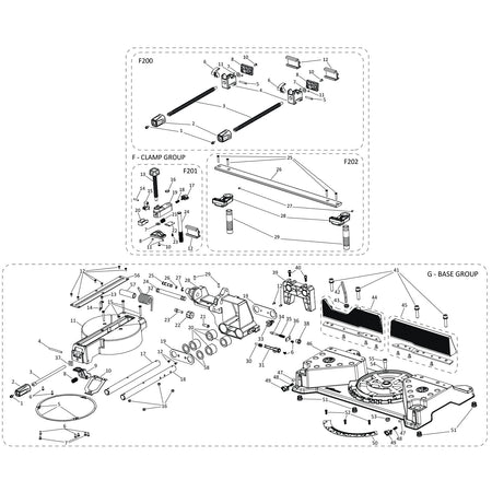 Evolution S14MCS-G2 Miter/Chop Saw Spare Parts (Base Section)