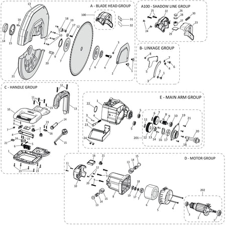 Evolution S14MCS-G2 Miter/Chop Saw Spare Parts (Head Section)