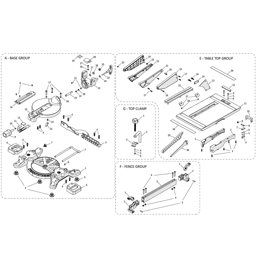 Evolution R8MTS Table/Miter Saw Spare Parts (Base, Table, Fence, Clamp Sections)