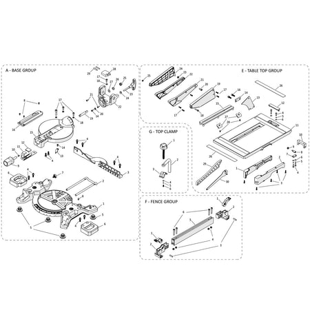 Evolution R8MTS Table/Miter Saw Spare Parts (Base, Table, Fence, Clamp Sections)