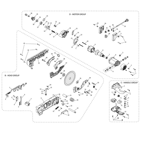 Evolution R8MTS Table/Miter Saw Spare Parts (Head, Motor, Handle Sections)