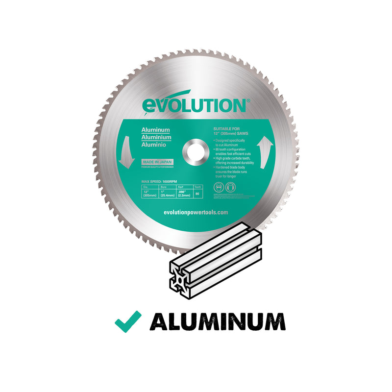 Evolution 12 in. 80T, 1 in. Arbor, Tungsten Carbide Tipped Aluminum and Non-Ferrous Metal Cutting Blade