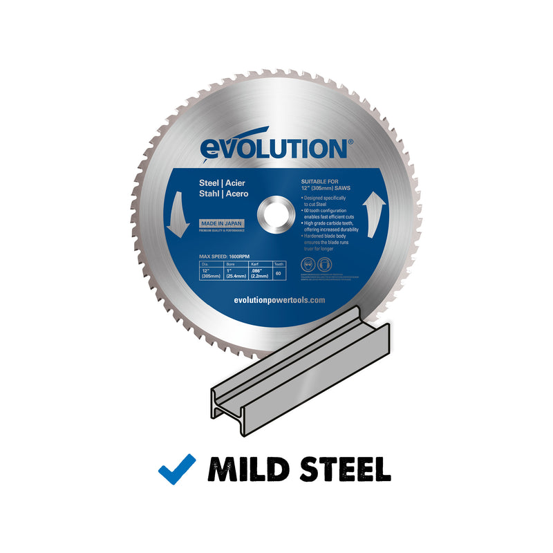 Evolution 12 in. 52T, 1 in. Arbor, Tungsten Carbide Tipped Mild Steel and Ferrous Metal Cutting Blade