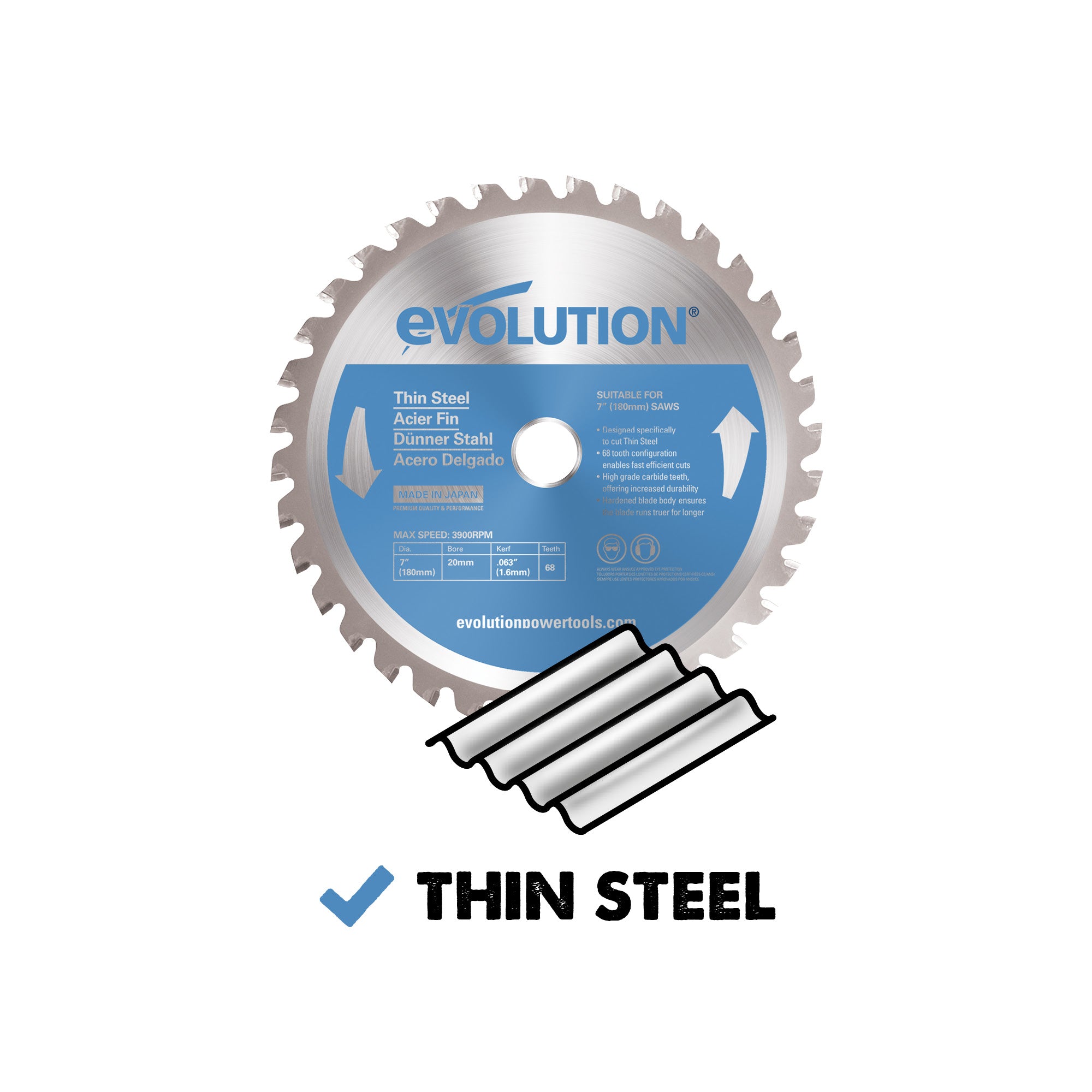Evolution 180BLADETS | 7 in. | 68T | 20mm Arbor | Thin Steel and Ferrous Metal TCT Blade