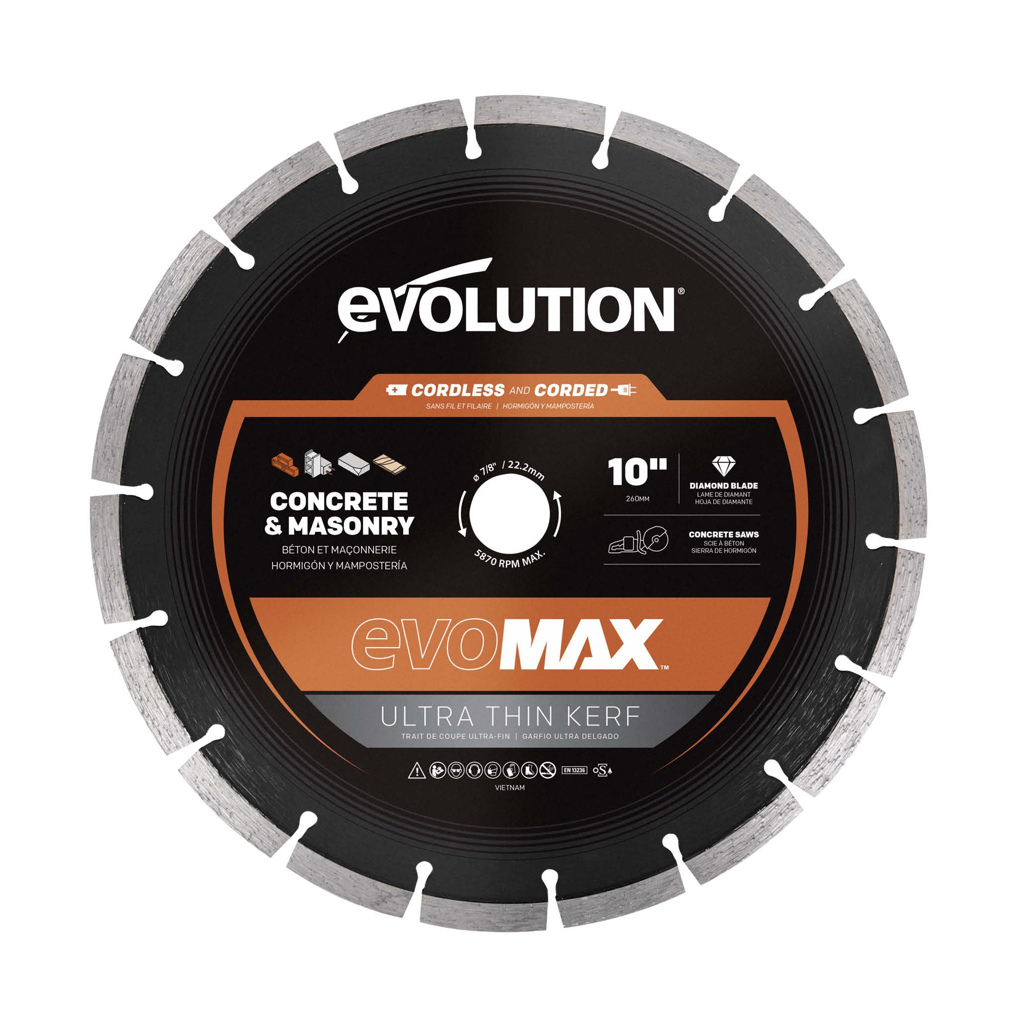 Evolution EVOMAX 10 In. Cordless Specific, Premium Diamond Ultra Thin kerf Blade