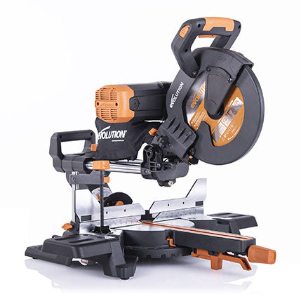Evolution R255SMS-DB+: Dual Bevel Sliding Miter Saw With 10 in. Multi-Material Cutting Blade Evolution R255SMS-DB+: Dual Bevel Sliding Miter Saw With 10 in. Multi-Material Cutting Blade
