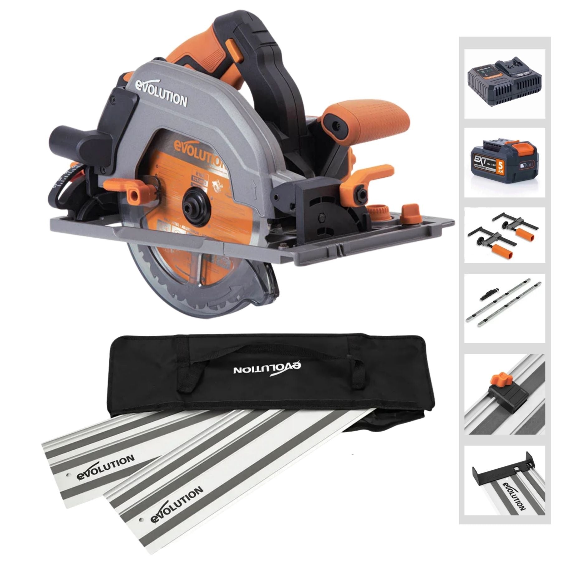 Evolution Cordless R185CCSX-Li 7-1/4 Track Compatible Circular Saw Bundle