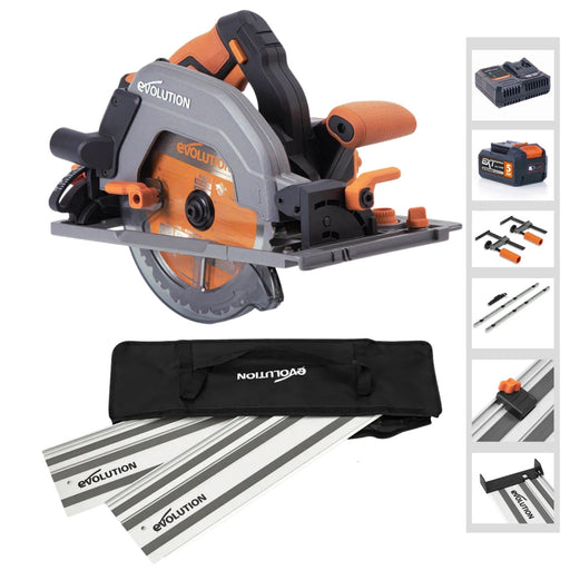 Evolution Cordless R185CCSX-Li 7-1/4 Track Compatible Circular Saw Bundle
