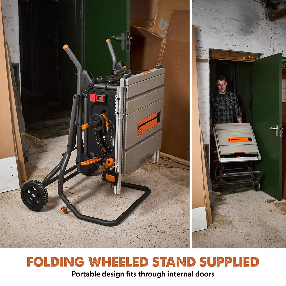 Evolution R10TBLX Multi-Material Table Saw with Wheeled Scissor Stand | 10 in. Multi-Material Cutting Blade
