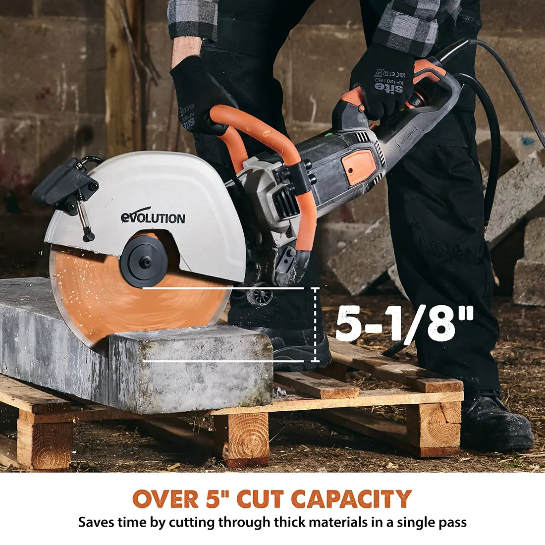 Evolution R14DCT | 14 in. | 20A Plug | Electric Concrete Saw | Water Fed Dust Suppression | Premium Diamond Blade Included