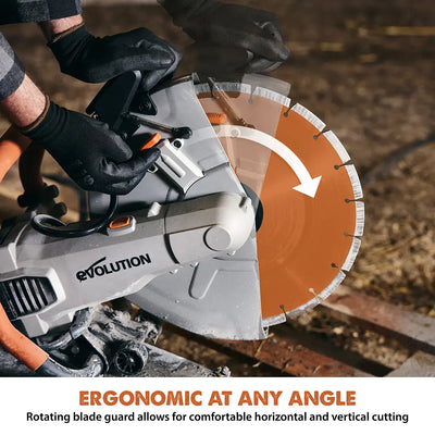 Evolution R14DCT | 14 in. | 20A Plug | Electric Concrete Saw | Water Fed Dust Suppression | Premium Diamond Blade Included
