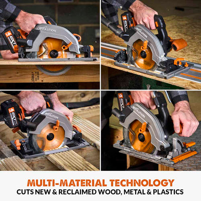 Evolution Cordless R185CCSX-Li 7-1/4 Track Compatible Circular Saw Brushless 20V Li-Ion EXT Inc Multi-Material Blade