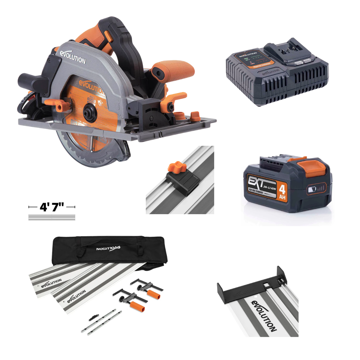Evolution Cordless R185CCSX-Li 7-1/4 Track Compatible Circular Saw Bundle
