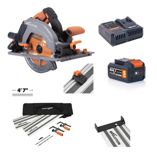Evolution Cordless R185CCSX-Li 7-1/4 Track Compatible Circular Saw Bundle