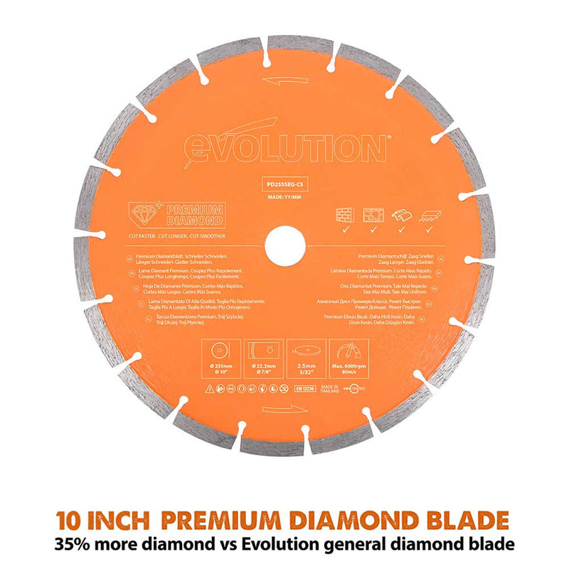Evolution PD255SEG-CS | 10 in. | 7/8 in Arbor | High Diamond Concentration | Segmented Diamond Blade