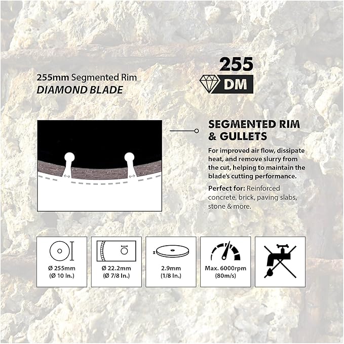Evolution D255SEG-CS | 10 in. | Segmented Edge | 7/8 in. Arbor | Concrete, Stone, Brick Cutting Diamond Blade