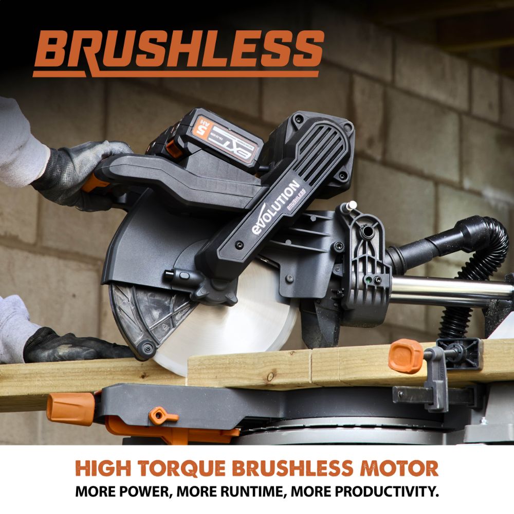 Evolution Cordless R255SMS-DB-Li: Dual Bevel Sliding Miter Saw With 10 in. Multi-Material Blade