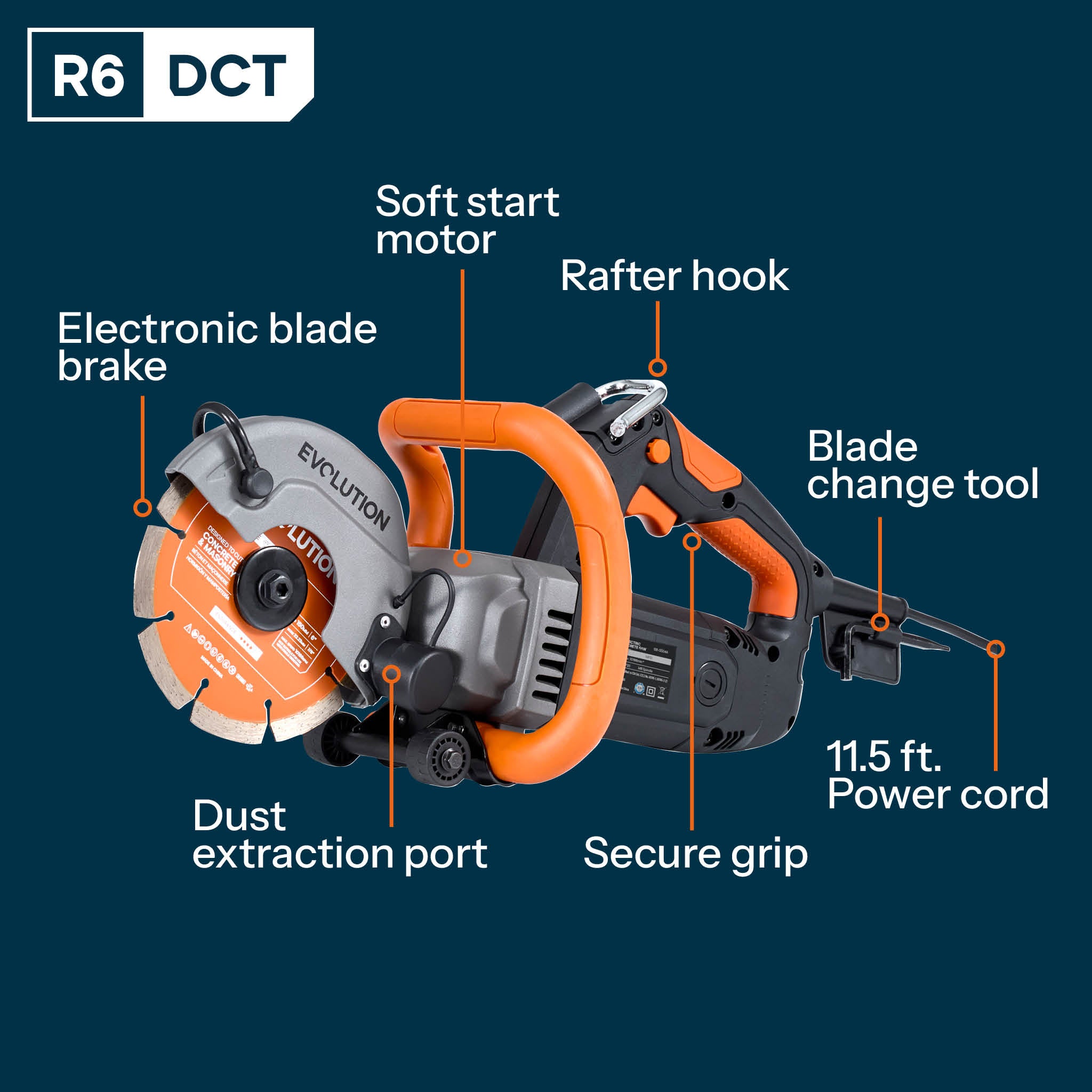 Sierra eléctrica para hormigón Evolution R230DCT de 9 pulgadas, sierra de demolición, cortadora de disco - Hojas opcionales (reacondicionada como nueva)