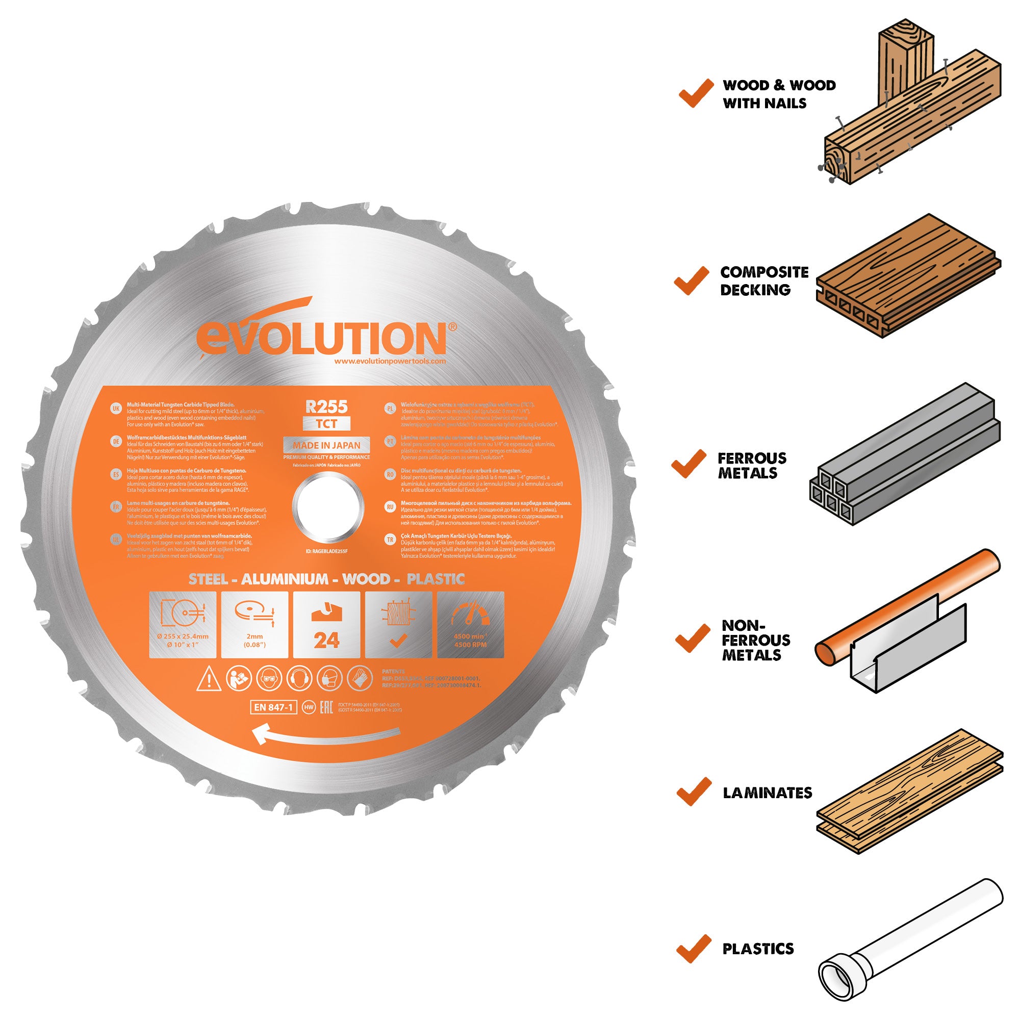 Evolution RAGE255BLADE: 10 in. 28T, 1 in. Arbor, Tungsten Carbide