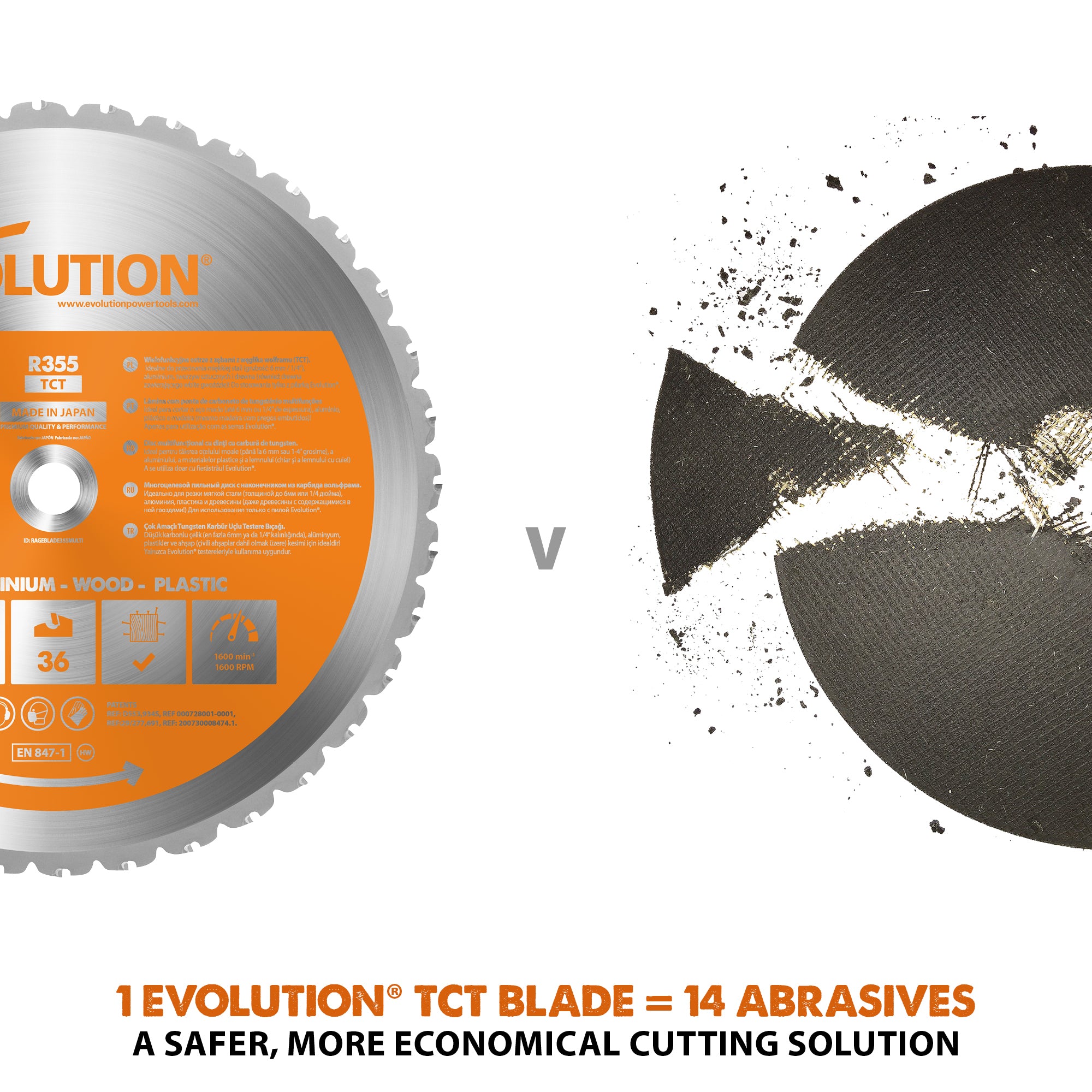 Evolution RAGE355BLADE: 14 in. 36T, 1 in. Arbor, Tungsten Carbide ...
