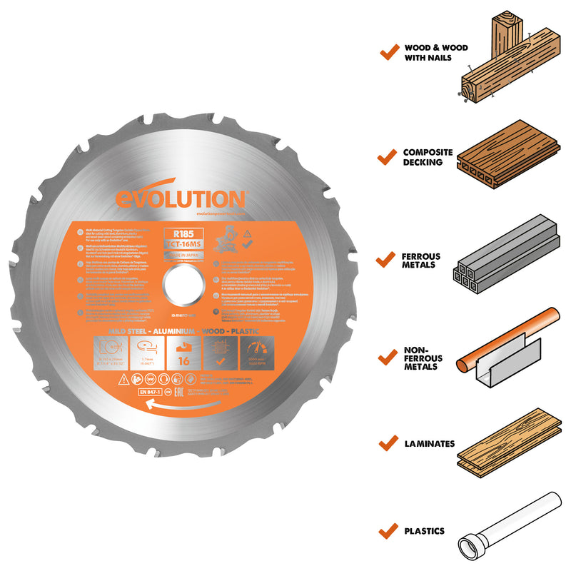 Evolution 7-1/4 in. 20T, 20mm Arbor, Tungsten Carbide Tipped Multi-Material Cutting Blade (Miter Saw Blade)
