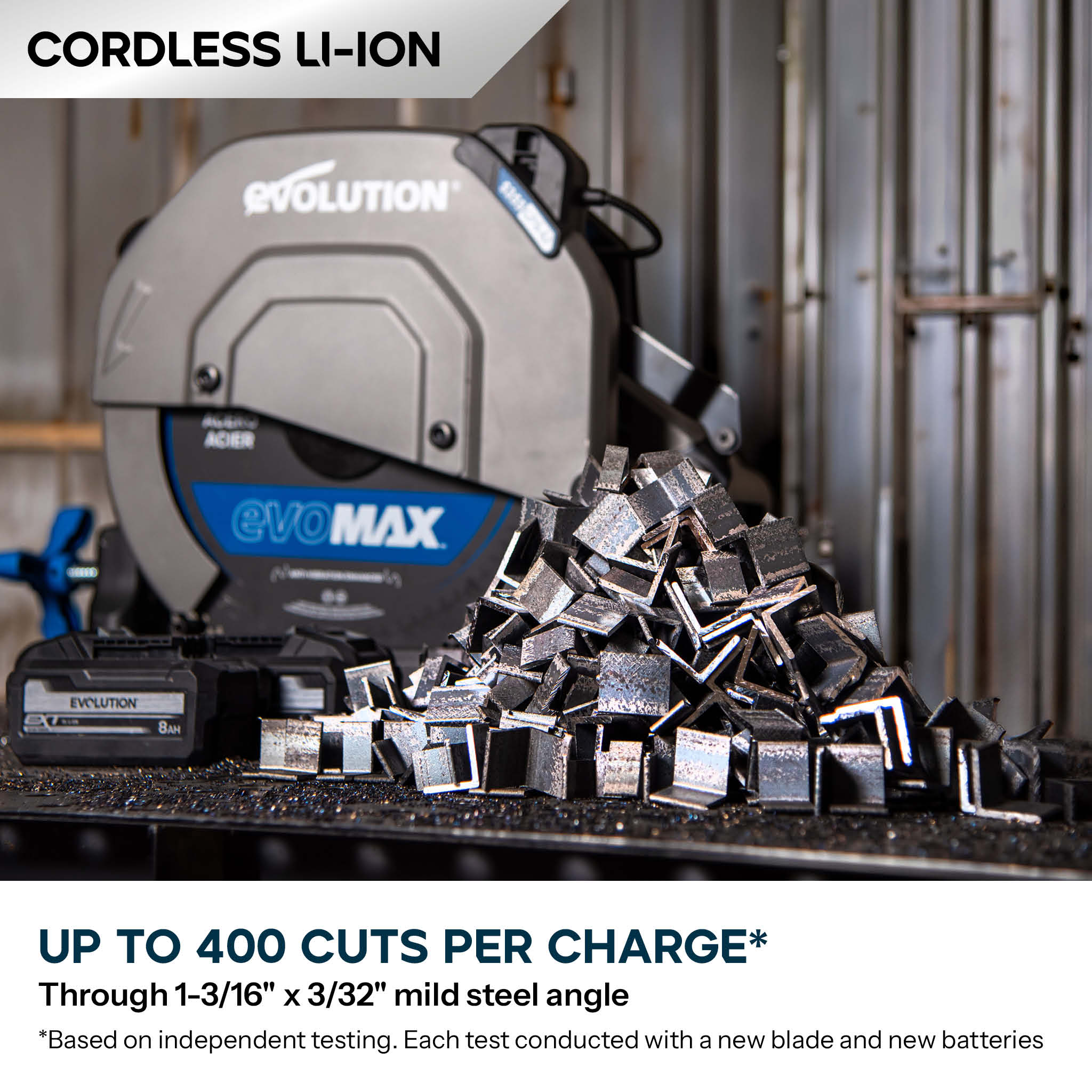 Evolution S14CPS-Li: Cordless 14 in. Metal Cutting Chop Saw with 40V Brushless Motor & EVOMAX Blade