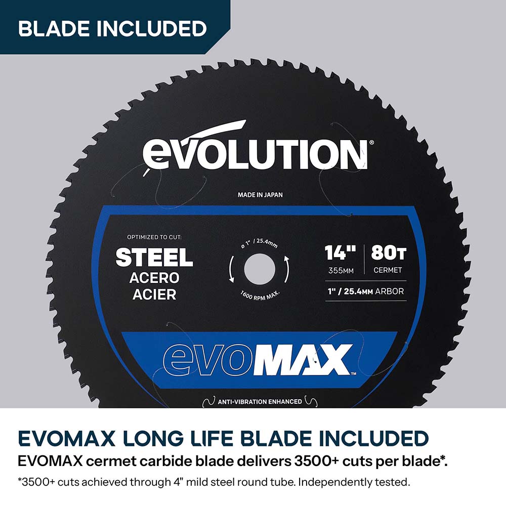 Evolution Cordless 14 in. Metal Cutting Chop Saw with 40V Brushless Motor & EVOMAX Blade | S14CPS-Li