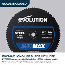 Evolution S14CPS-Li: Cordless 14 in. Metal Cutting Chop Saw with 40V Brushless Motor & EVOMAX Blade