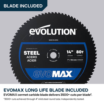 Evolution S14CPS-Li: Cordless 14 in. Metal Cutting Chop Saw with 40V Brushless Motor & EVOMAX Blade