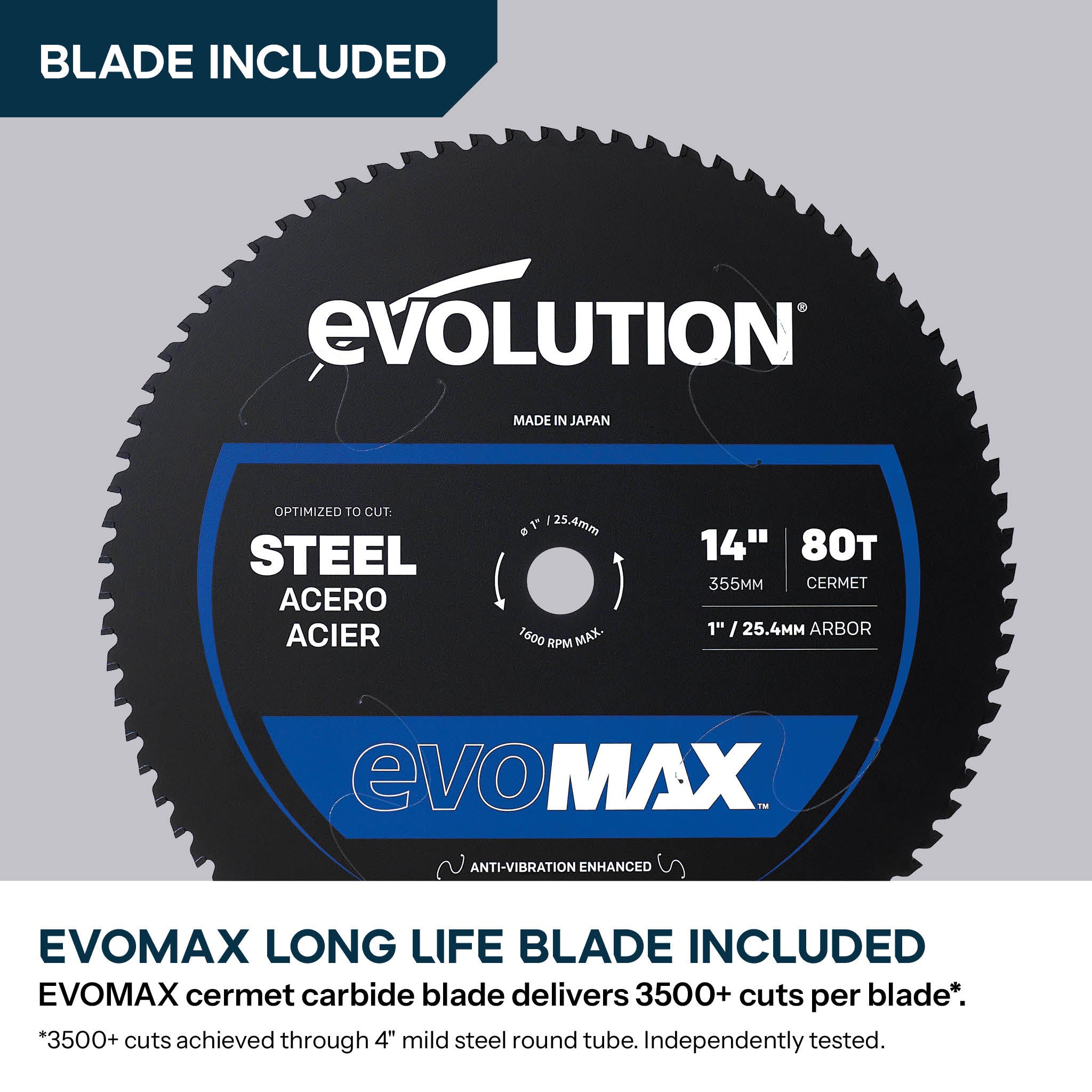 Evolution S14CPS-Li: Cordless 14 in. Metal Cutting Chop Saw with 40V Brushless Motor & EVOMAX Blade