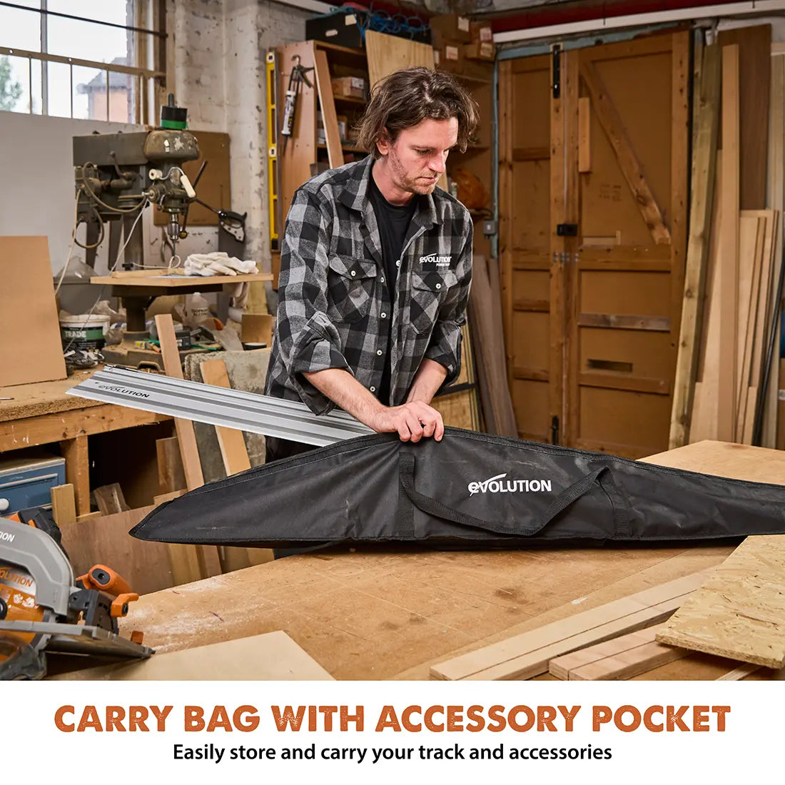 Evolution Cordless R185CCSX-Li 7-1/4 Track Compatible Circular Saw Bundle