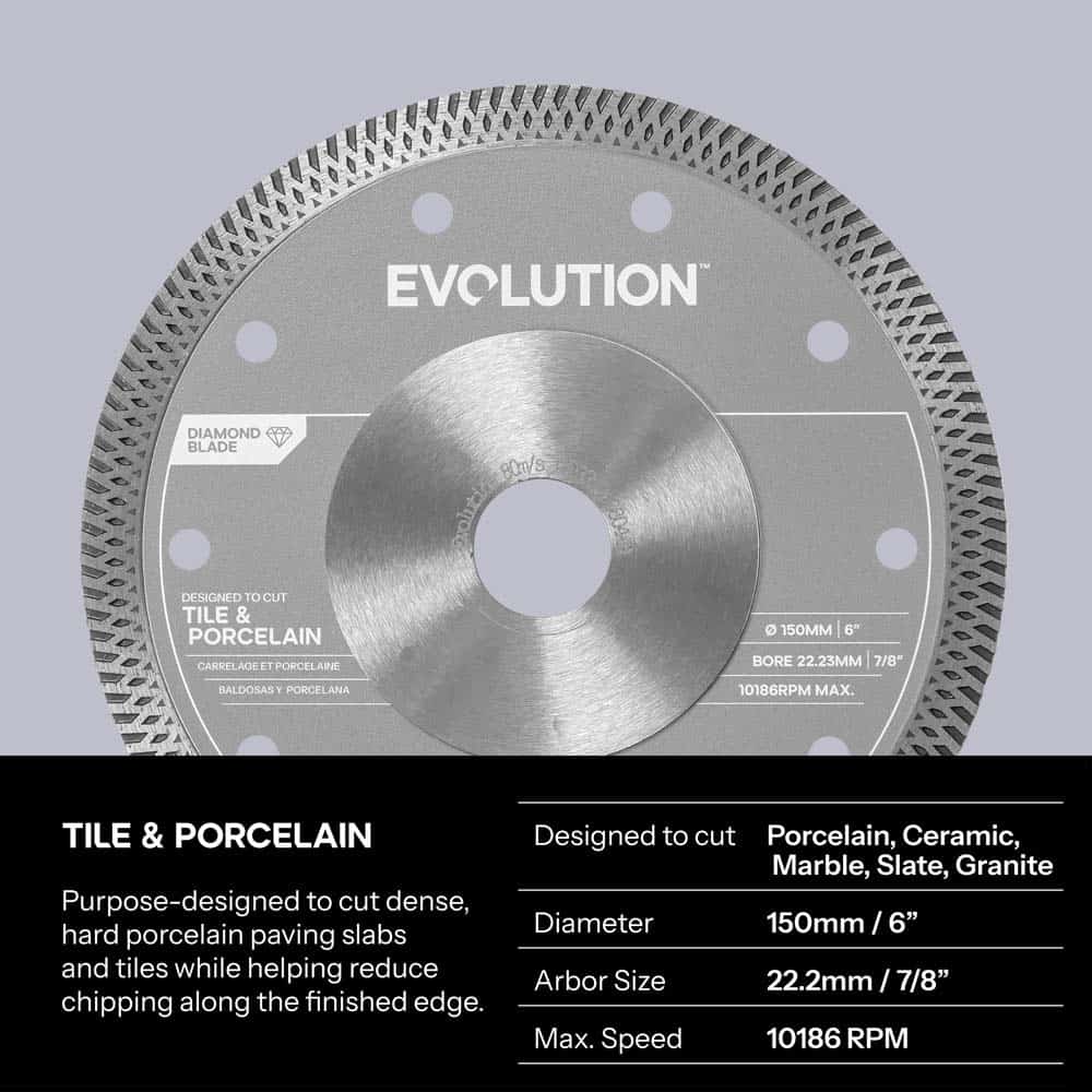 Evolution 6 in. Porcelain Diamond Blade for Concrete Saw, 7/8 in.Bore