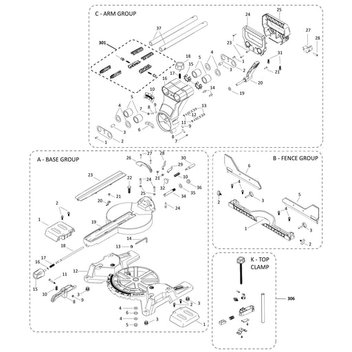 Evolution R255SMS-DB+ Spare Parts (Base and Rails)