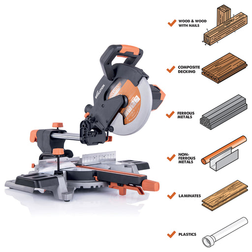 R255SMSL: Sliding Miter Saw With 10 in. Multi-Material Cutting Blade - Evolution Power Tools LLC