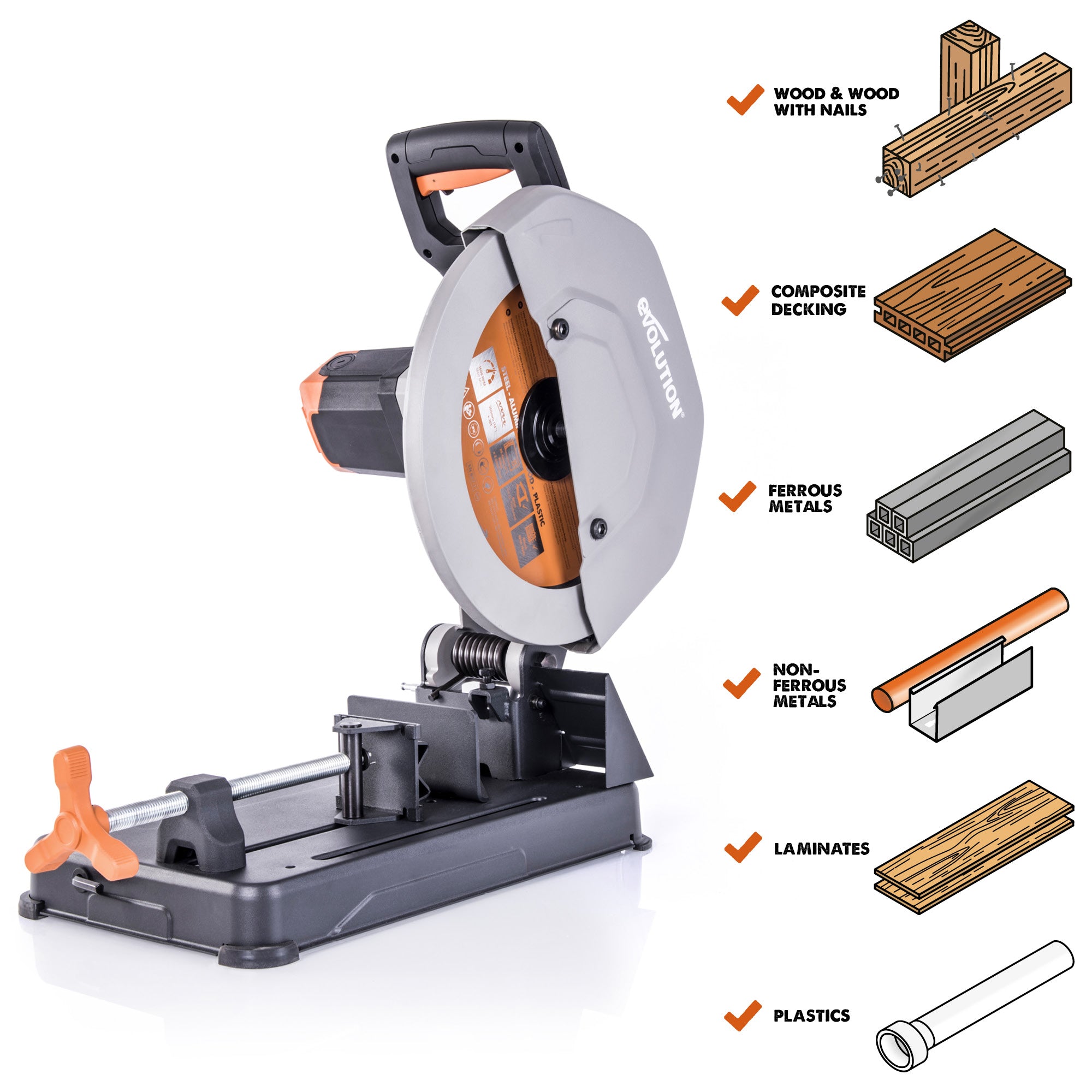 Evolution R355CPS: Multi-Material Cutting Chop Saw With 14 in. Blade