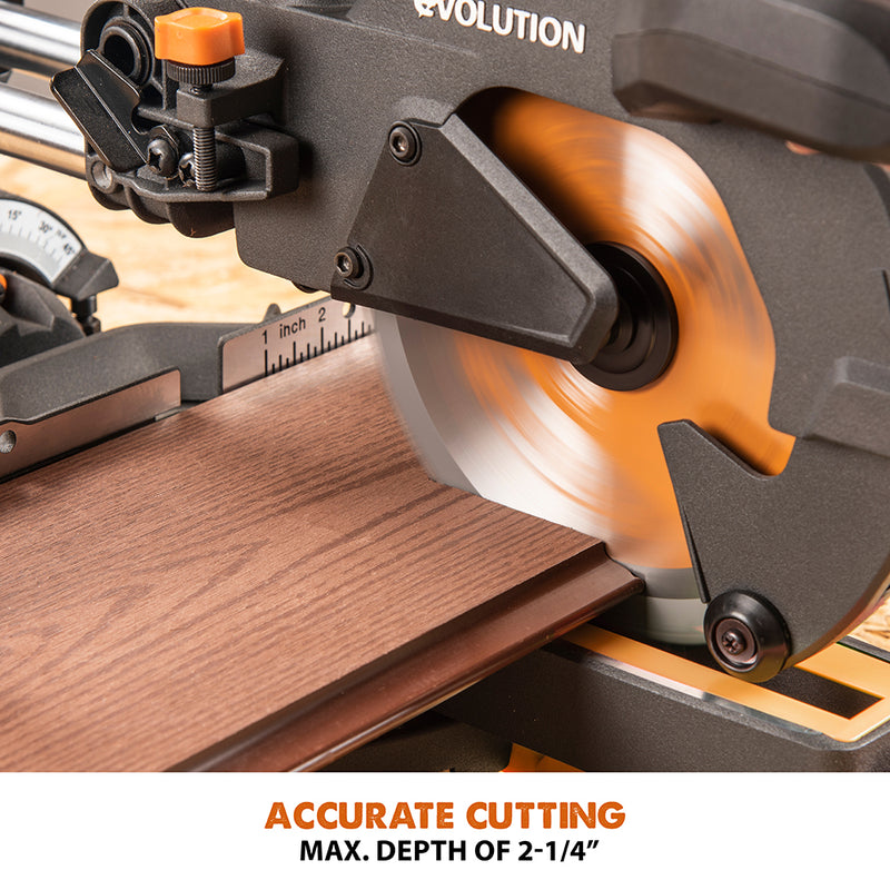 R185SMS+: Sliding Miter Saw With 7-1/4 in. Multi-Material Cutting Blade - Evolution Power Tools LLC