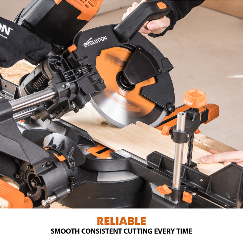 R255SMS-DB+: Dual Bevel Sliding Miter Saw With 10 in. Multi-Material Cutting Blade - Evolution Power Tools LLC