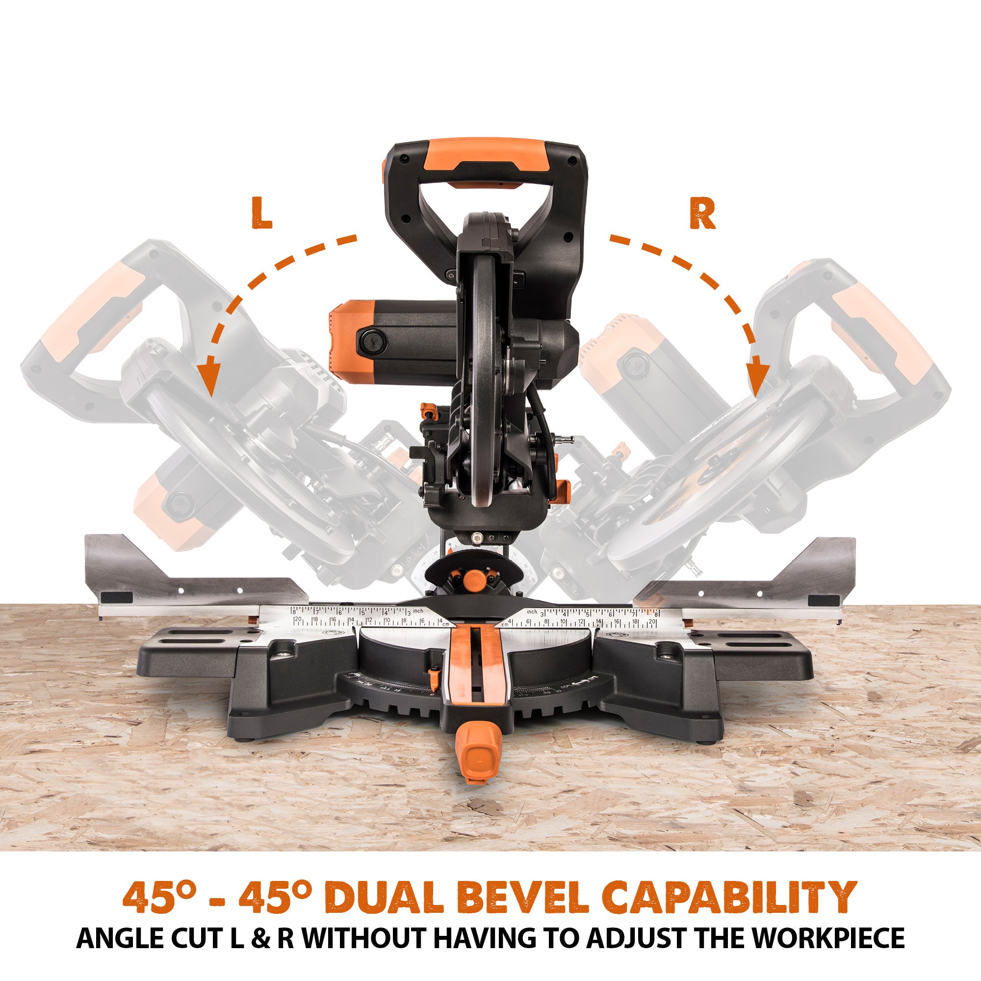 Evolution R255SMS-DB+: Dual Bevel Sliding Miter Saw With 10 in. Multi-Material Cutting Blade