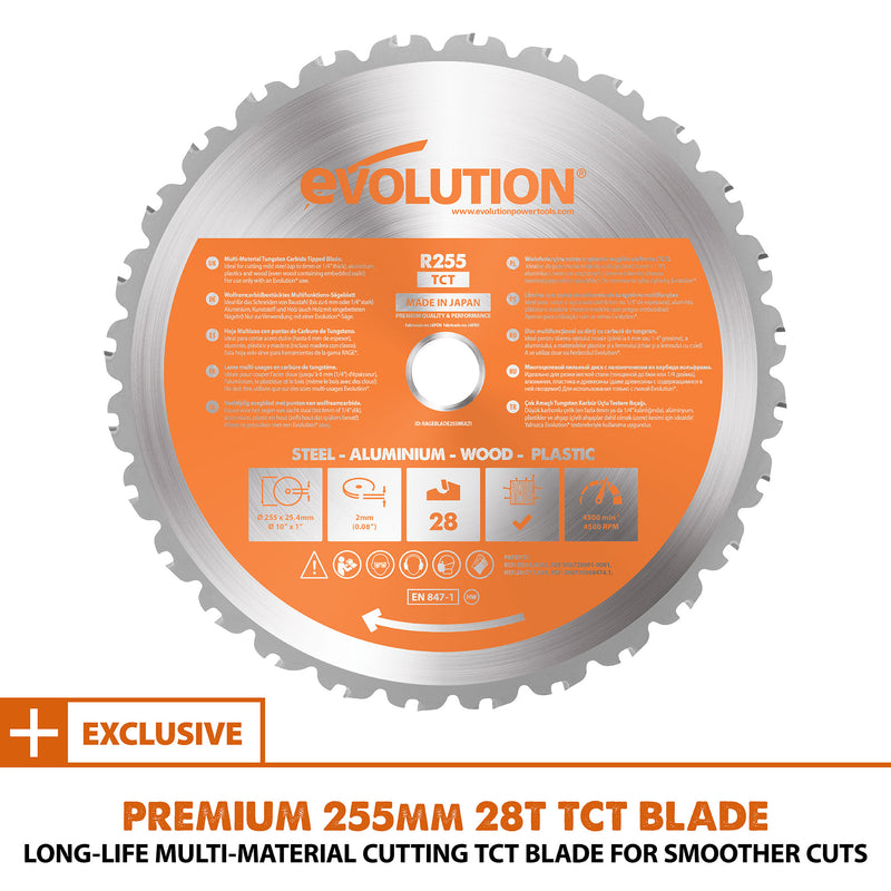 R255SMS+: Sliding Miter Saw With 10 in. Multi-Material Cutting Blade - Evolution Power Tools LLC