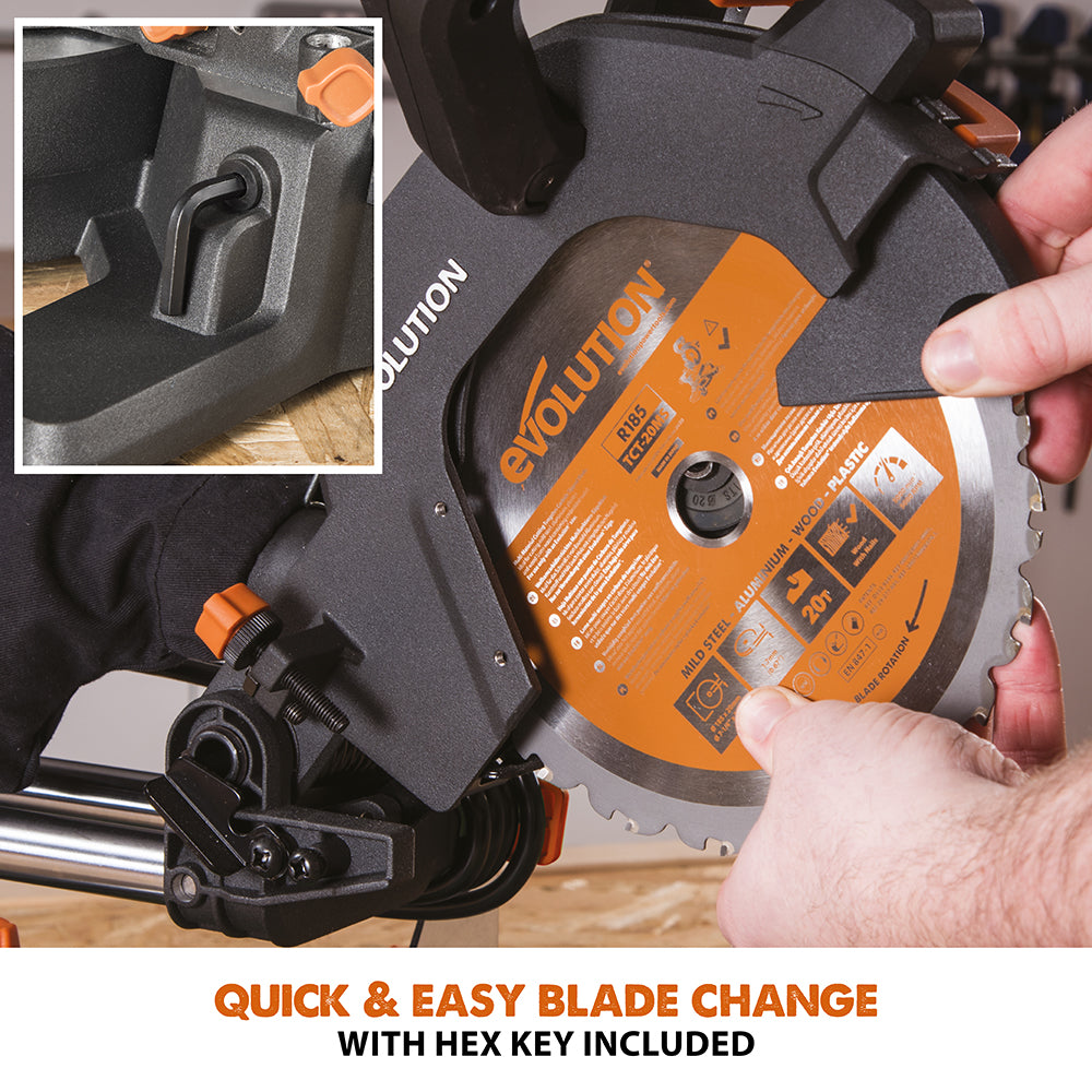 Evolution R185SMS+: Single Bevel Sliding Miter Saw With 7-1