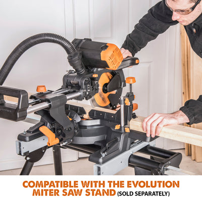 Evolution R255SMS-DB+: Dual Bevel Sliding Miter Saw With 10 in. Multi-Material Cutting Blade Evolution R255SMS-DB+: Dual Bevel Sliding Miter Saw With 10 in. Multi-Material Cutting Blade