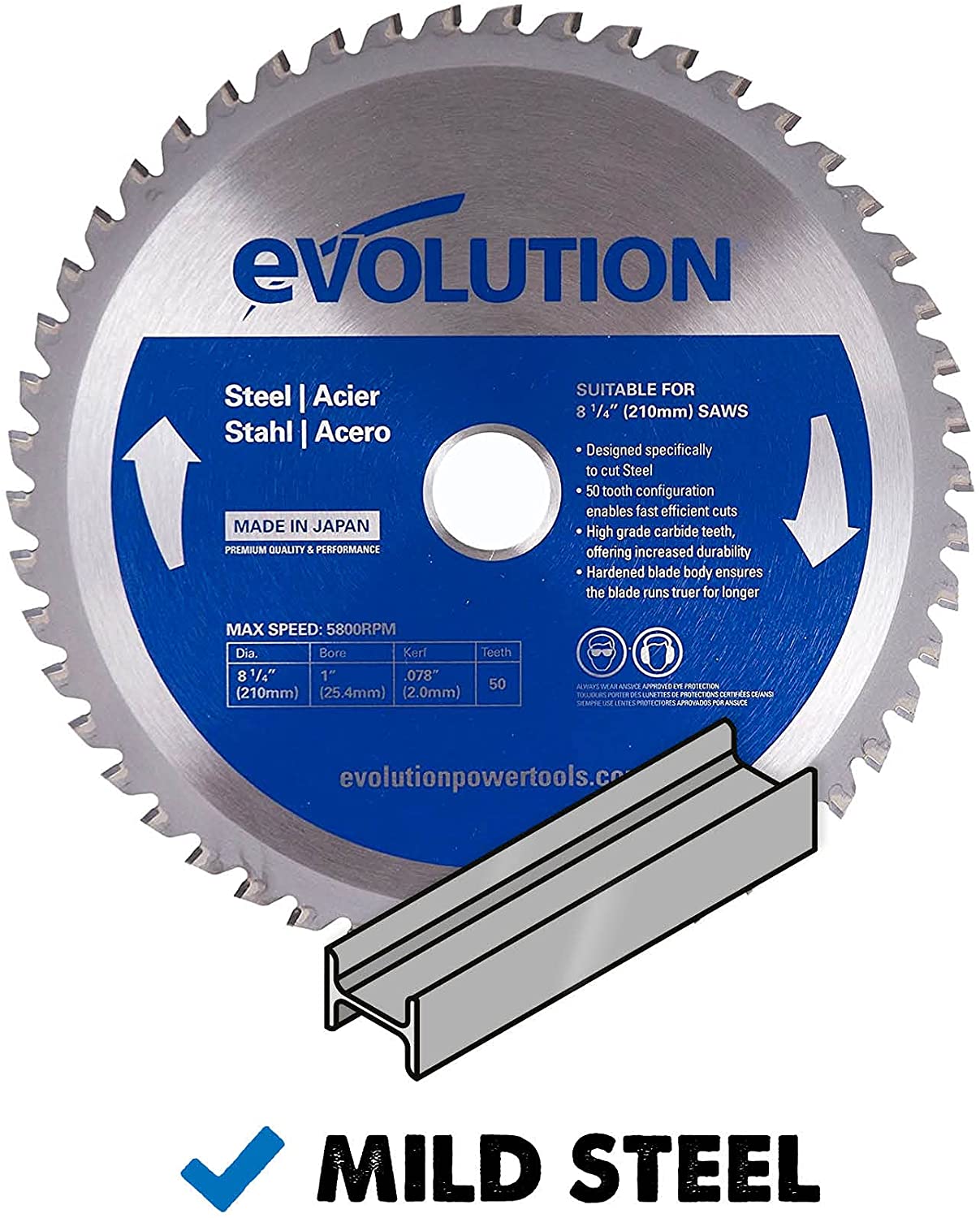 Evolution 8-1/4 in. 50T, 1 in. Bore, Tungsten Carbide Tipped Mild Steel Cutting Blade