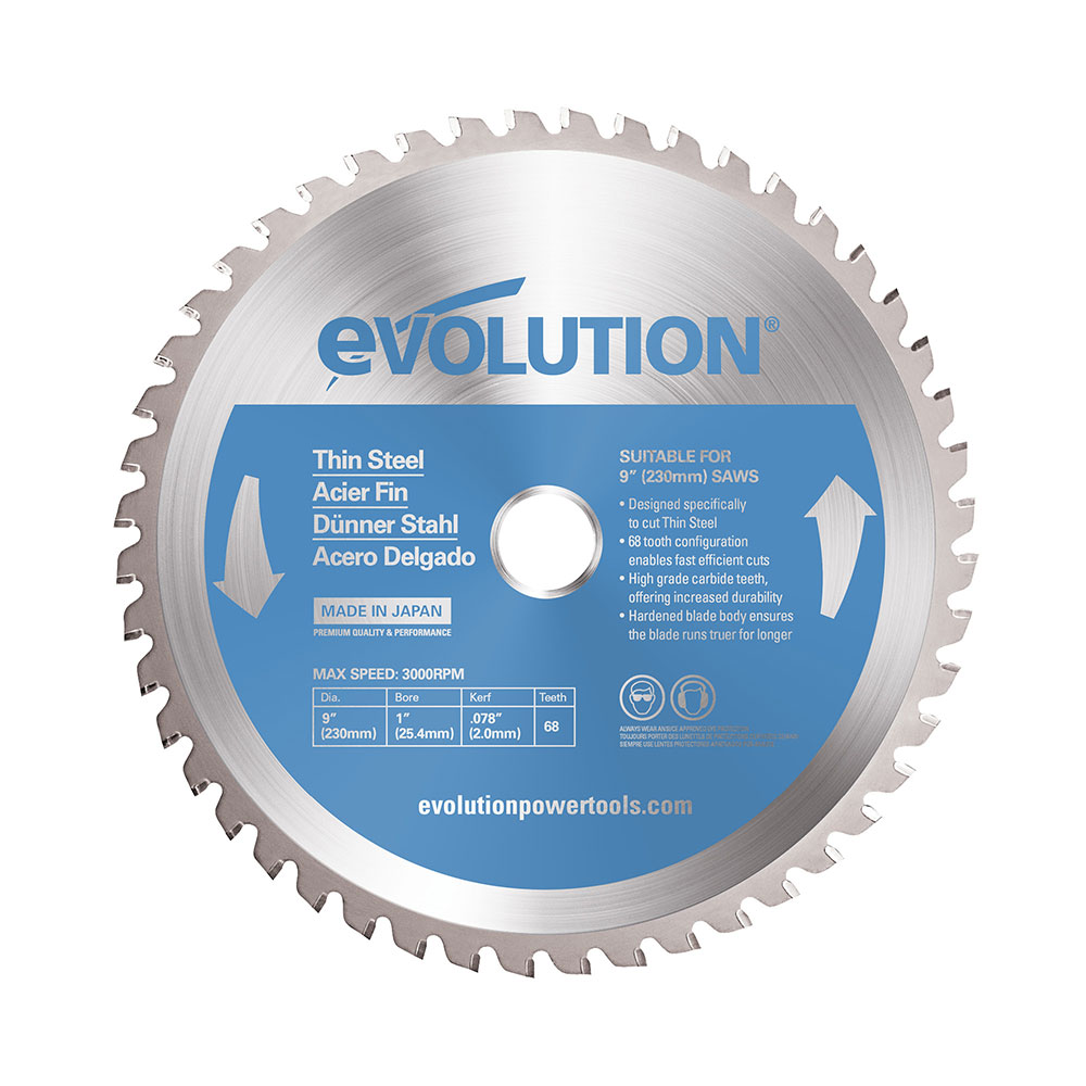 Evolution 230BLADETS: 9 in. 68T, 1 in. Arbor, Tungsten Carbide Tipped ...