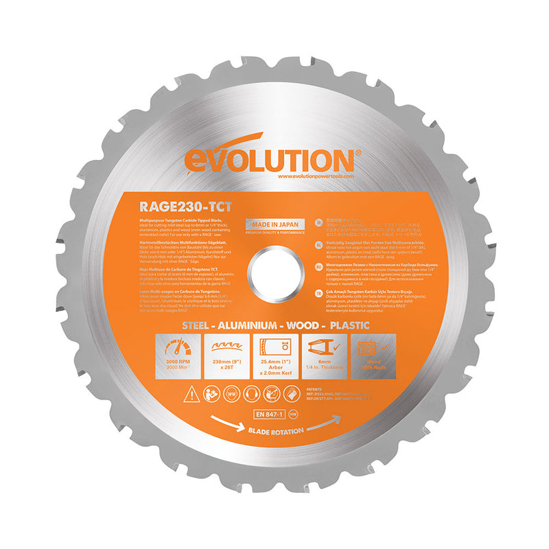 Evolution RAGE230BLADE | 9 in. | 26T | 1 in. Arbor | Multi-Material TCT Blade