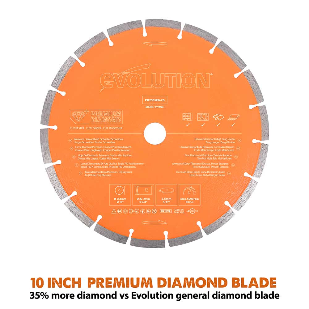 Evolution R255DCT | 10 in. | Electric Concrete Saw | Premium Diamond Blade Included